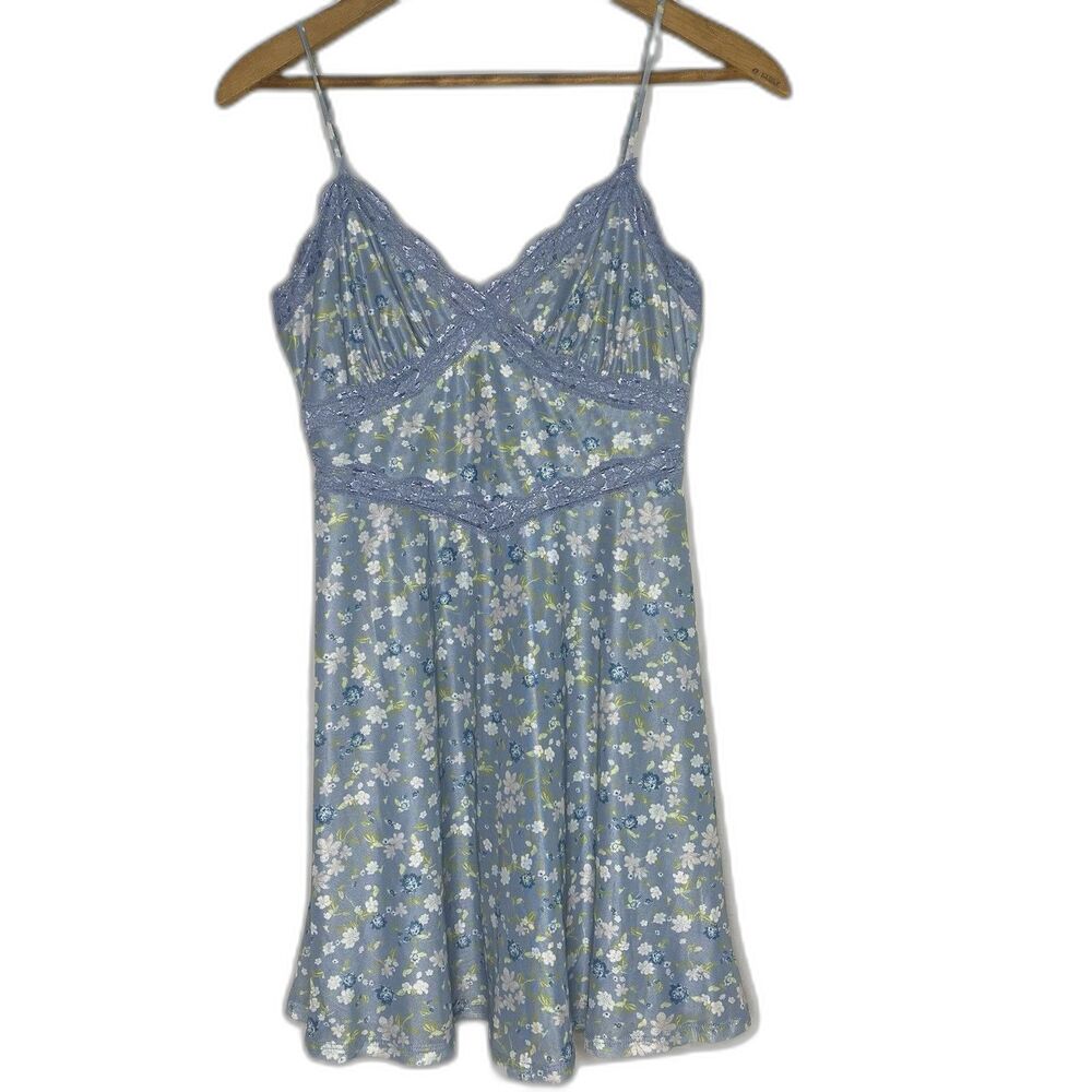 Stitch & Pine Fit & Flare Mini Dress Womens S Spaghetti Straps Floral Lace Blue